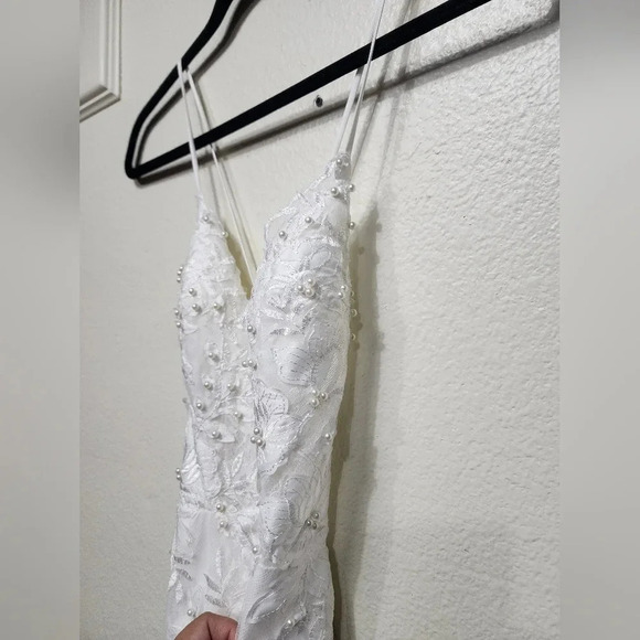 Lulus Enchanting Eternity Ivory Pearl Lace-Up Backless Dress Wedding Bride - Picture 9 of 11